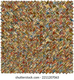 Uniform leaning stripe segments overlapping, in a somewhat organized abstract modern pattern