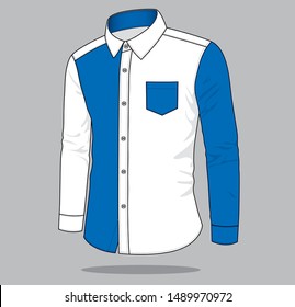 Uniform Long Sleeve Shirt Design Vector 
(White / Blue) 