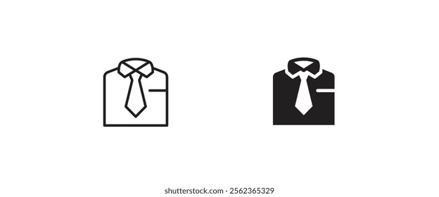 Uniform Male dress shirt icon. Shirt and tie icon suit men formal business wear icon symbol logo illustration, editable stroke, flat design style isolated on white