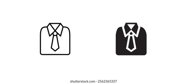 Uniform Male dress shirt icon. Shirt and tie icon suit men formal business wear icon symbol logo illustration, editable stroke, flat design style isolated on white