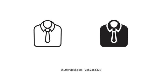 Uniform Male dress shirt icon. Shirt and tie icon suit men formal business wear icon symbol logo illustration, editable stroke, flat design style isolated on white