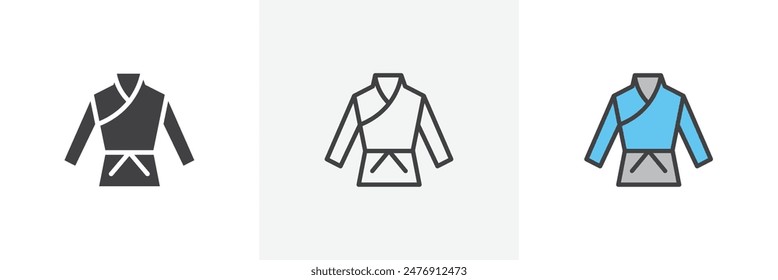 Uniform martial art flat thin line icon collection.