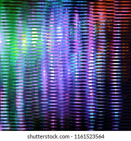 Uniform rainbow background with glitch effect. Colorful bright mosaic horizontal strips. Background for site, wrapping paper. Vector illustration.