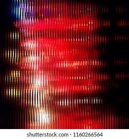 Uniform red background with glitch effect. Colorful bright mosaic vertical scarlet strips on black. Background for site, wrapping paper. Vector illustration.