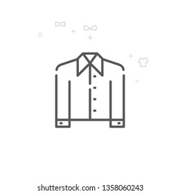 Uniform Shirt with a Collar Vector Line Icon. Clothes, Garments Symbol, Pictogram, Sign. Light Abstract Geometric Background. Editable Stroke. Adjust Line Weight. Design with Pixel Perfection.