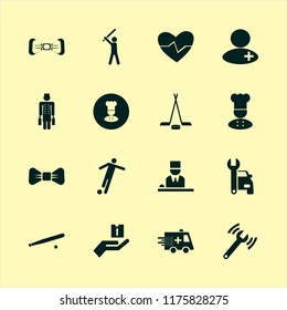 uniform vector icons set. with hand parcel, diagnostycs wrench, black bow tie and chef in set