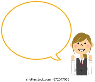 Uniform woman with blank text bubble, balloon
