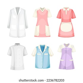 Uniform and Workwear Clothes with Coat, Dress with Apron and Shirt Vector Set