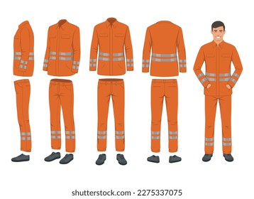 uniform. Workwear clothes mockup. jacket or vest. Safety outfit. Clothing for workman. Vector professional garments set