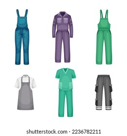 Uniform and Workwear Clothes with Pants, Apron and Overall Vector Set