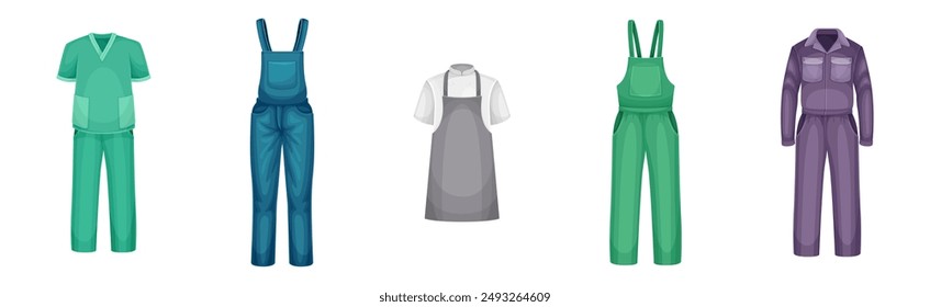 Uniform and Workwear Clothes for Professional Staff Vector Set