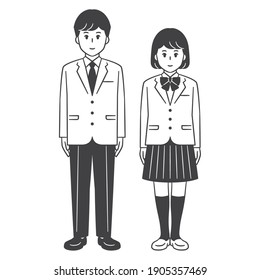 Uniformed junior and senior high school boys and girls, full body vector illustration set