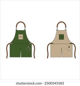 Uniforms Design Apron fashion flat template. vector template. Green and Biege Apron fashion technical drawing template. Kitchen protective Apron fashion design.
