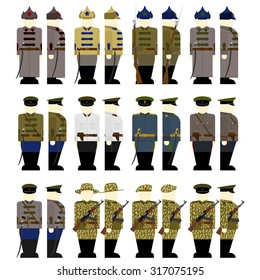 Uniforms and insignia of border guards in the Soviet Union. The illustration on a white background.