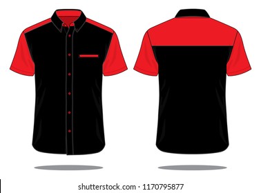 Uniforms Shirt Design Black-Red and One Hidden Pocket Vector.Front And Back Views