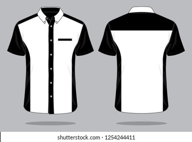 Uniforms Shirt Design White-Black and One Hidden Pocket Vector.Front And Back Views