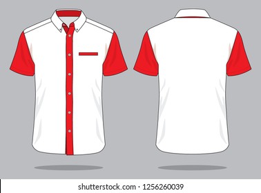 Uniforms Shirt Design White-Red and One Hidden Pocket Vector.Front And Back Views