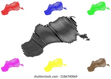 Unimak island (United States of America, North America, Alaska, US, USA, Aleutian Islands) map vector illustration, scribble sketch Unimax map