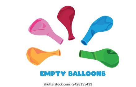 Uninflated balloons vector illustration in cartoon style. Empty balloons collection. Decoration items for party. Flat vector isolated on white background.