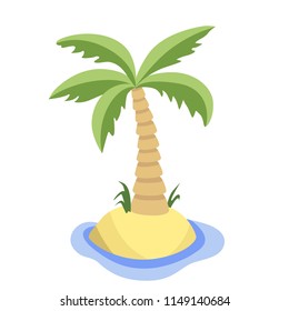 Uninhabited island with palm tree. Vector flat cartoon illustration