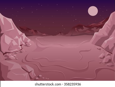 Uninhabited planet in space. Martian night. Illustration in vector format