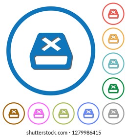 Uninstall flat color vector icons with shadows in round outlines on white background