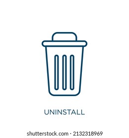 icono de desinstalación. Icono de desinstalación lineal delgada aislado en fondo blanco. Señal de desinstalación de vector de línea, símbolo para web y móvil