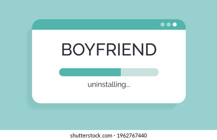 Uninstalling a boyfriend screen as a metaphor of ended romantic relationship. Emotionally difficult breakup. Pain, guilt, and disappointment at the end of the relationship. New life stage.