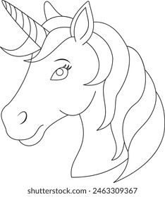 Uninterrupted unicorn head line. Single line sketch of a unicorn with a wish for a magical time. Elegant unicorn . Can be used to print on t-shirts, fashionable design.