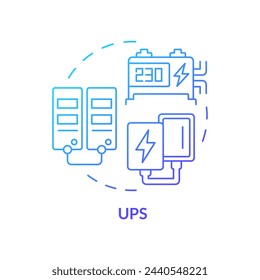 Uninterruptible power supply blue gradient concept icon. Lithium ion batteries. Energy storage system. Round shape line illustration. Abstract idea. Graphic design. Easy to use in brochure, booklet