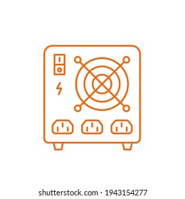 Uninterruptible power supply. Electrical apparatus. Additional power source for main power failure. Vector line. Open paths. Editable outline.