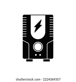 Uninterruptible Power Supply icon in black flat glyph, filled style isolated on white background