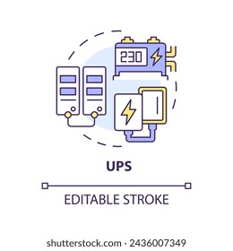 Uninterruptible power supply multi color concept icon. Lithium ion batteries. Energy storage system. Round shape line illustration. Abstract idea. Graphic design. Easy to use in brochure, booklet