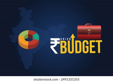 union budget economic background. vector illustration. budget briefcase, rupee symbol, pie chart