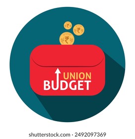 'union budget' flat  icon vector illustration with budget briefcase and Indian rupee coin