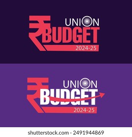 tipografía de presupuesto de la unión con el símbolo de la rupia india. Ilustración vectorial