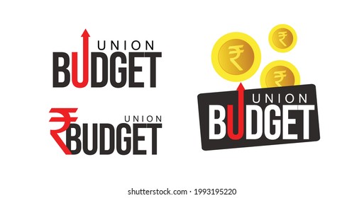 'union budget' typography vector illustration with Indian rupee gold coins symbol