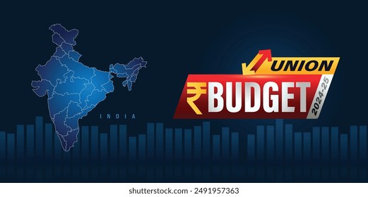 union budget vector illustration with Indian map isolated on  dark blue background