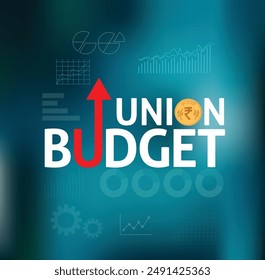 union budget vector illustration isolated on dark background. typography, Indian coin
