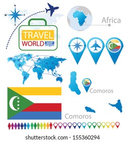 Union of the Comoros. flag. World Map. Travel vector Illustration.