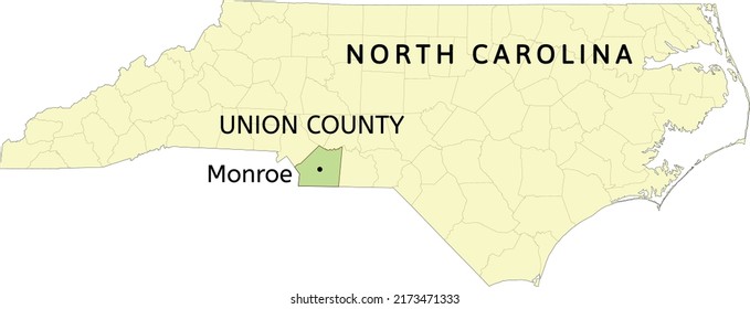 Union County And City Of Monroe Location On North Carolina State Map