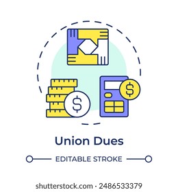 Union dues multi color concept icon. Payment practice, salary. Financial profit, income. Round shape line illustration. Abstract idea. Graphic design. Easy to use in infographic, presentation