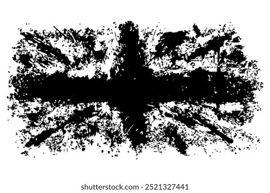The Union Flag,  Union Jack flag Black and white monochrome Great Britain UK Grunge erase splash texture emblem icon