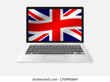 Union flag UK united Kingdom on laptop, England, Scotland, Ireland, Union Jack, Flag of Great Britain waving Vector Illustration.
