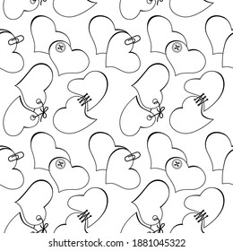 Union of hearts. Black and white seamless pattern. Valentine's day.