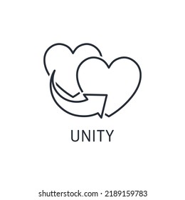 The union of hearts. Unity. Vector linear icon isolated on white background.