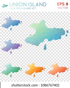 Union Island geometric polygonal, mosaic style island maps collection. Pretty low poly style, modern design for infographics or presentation.