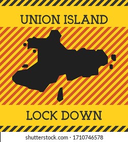 Union Island Lock Down Sign. Symbol für die Gefahr einer gelben Inselpandemie. Vektorillustration.