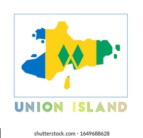 Union Island Logo. Map of Union Island with name and flag. Appealing vector illustration.