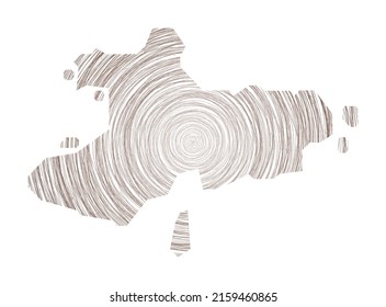 Mapa de Union Island lleno de círculos concéntricos. Esbozar círculos de estilo en forma de la isla. Ilustración vectorial.